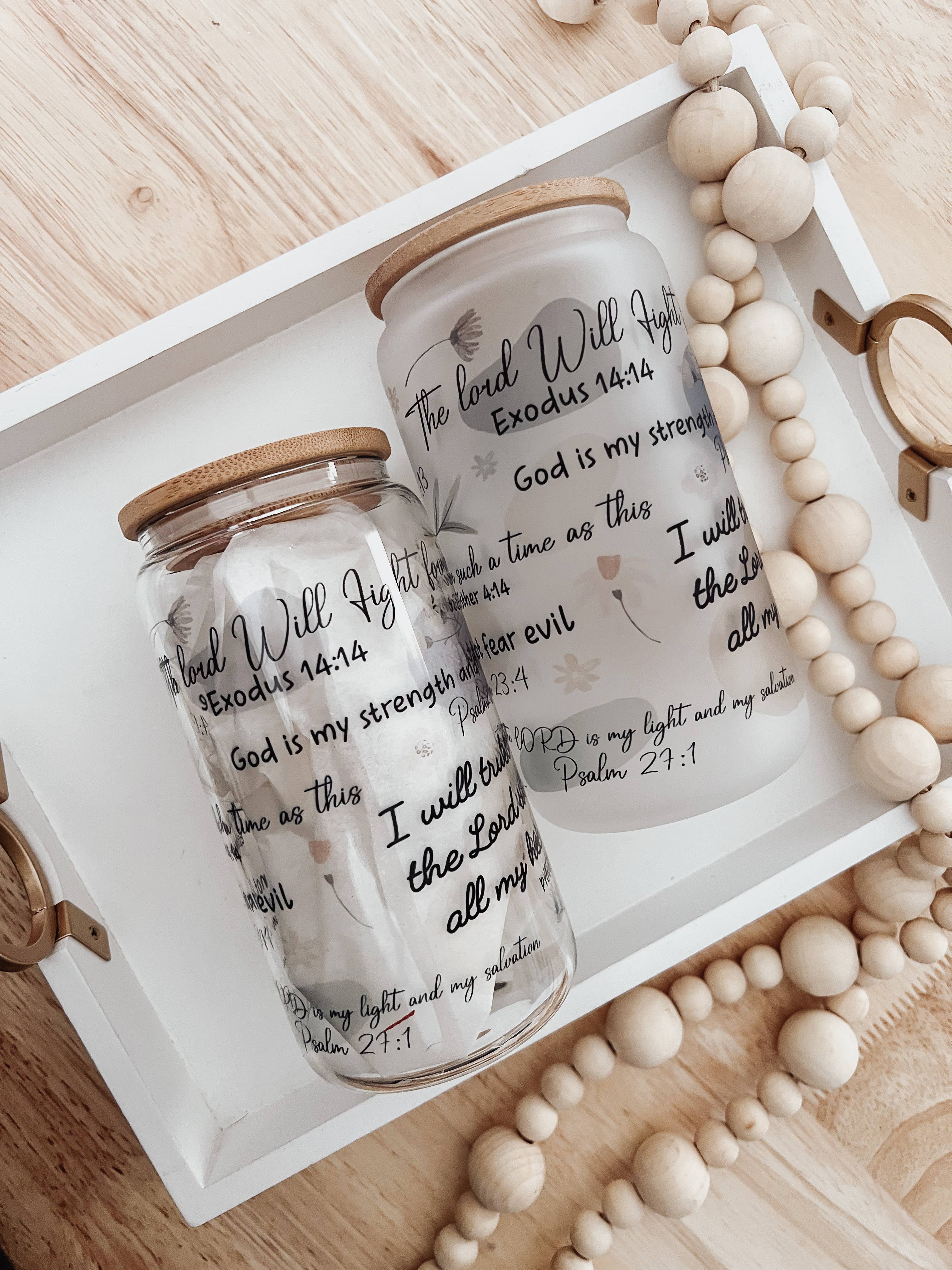 Emma K Designs - Wholesale Drinking Glass/Cup - Christian Affirmation 16oz Glass Cup with Bamboo Lid6