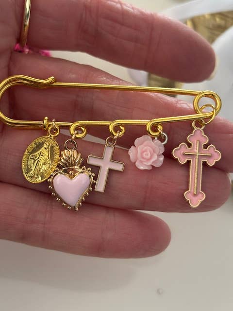 Miss DJ Angel - Wholesale Brooch - Ex-voto brooch, religious medal cross brooch, cross gift for mom, cross gift for woman, pink cross charm2