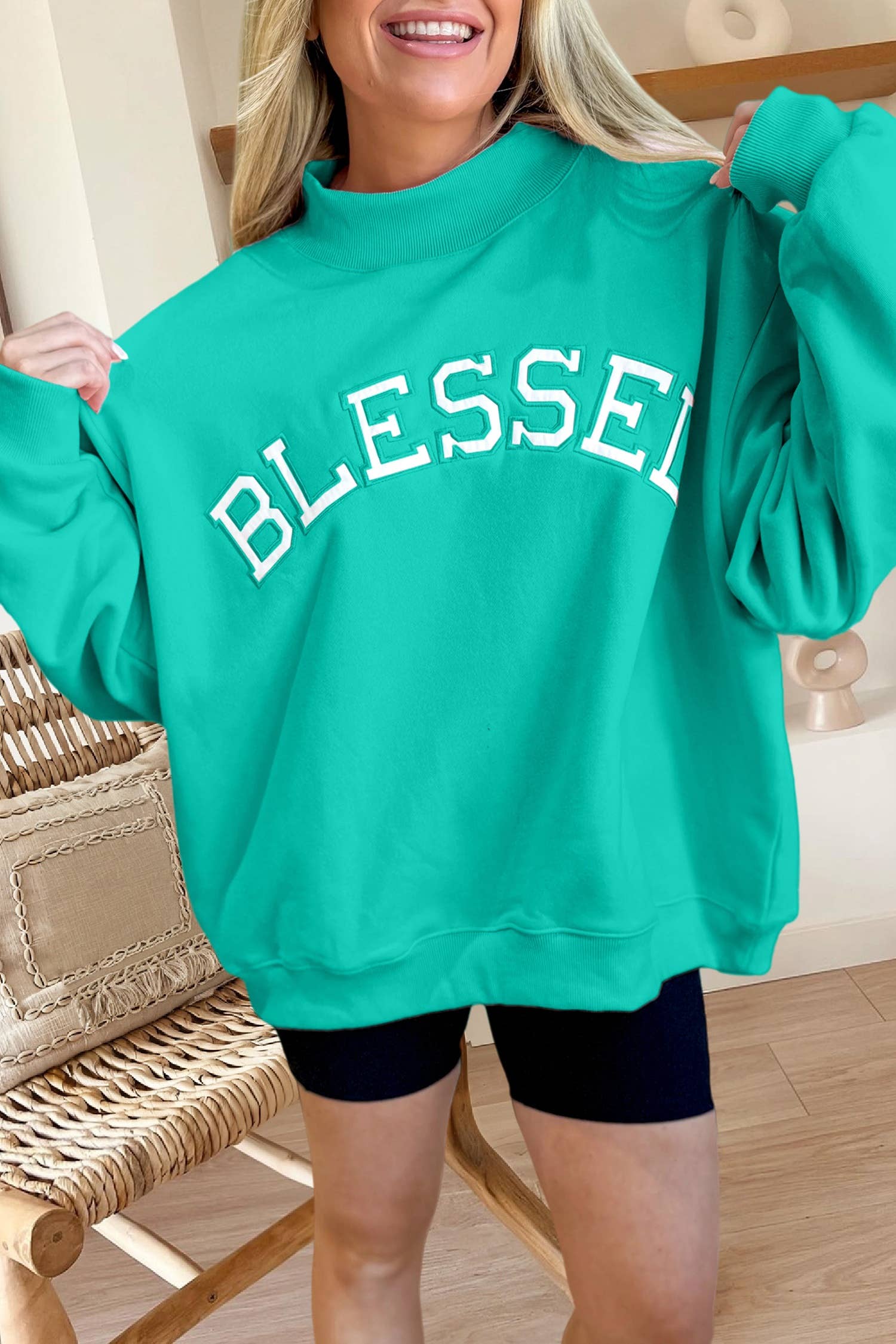 66DISCO - Wholesale Sweatshirt - Women's - 66 Plus Size Blessed Embroidered Mock Neck Sweatshirt (S-4X)1