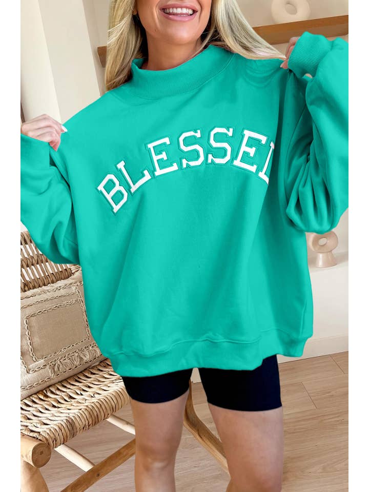 66DISCO - Wholesale Sweatshirt - Women's - 66 Plus Size Blessed Embroidered Mock Neck Sweatshirt (S-4X)1