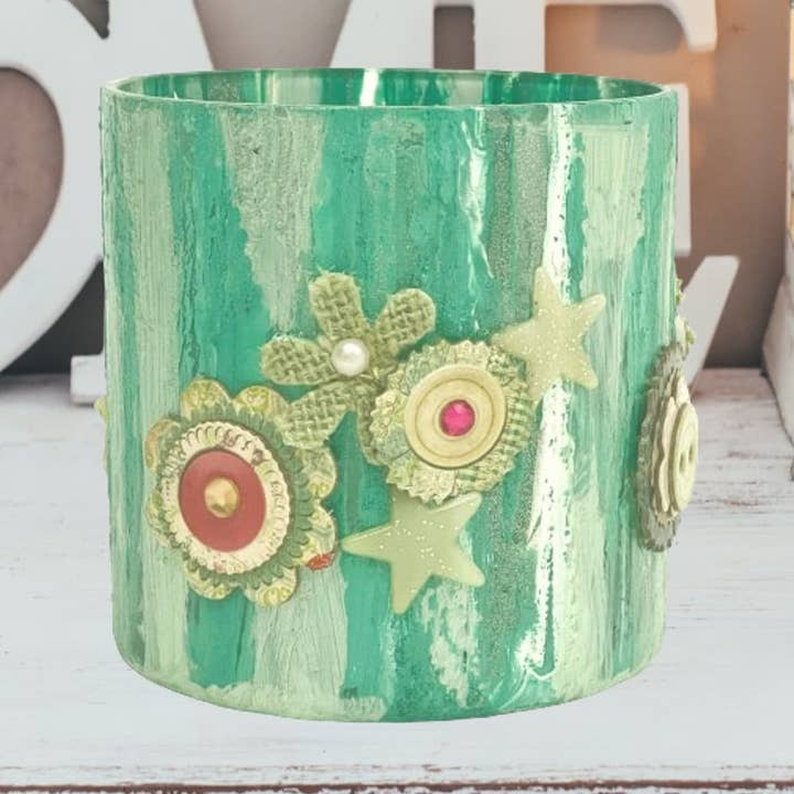 Hand Painted & Decorated Vase Turquoise, Pink and White - 4" for wholesale by Amazyng Decor