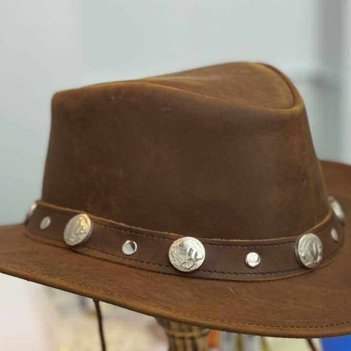 Lesa collection inc - Wholesale Hat Accessory - Men's - Buffalo Nickel Leather Cowboy Western Hat Tan Brown Unisex6