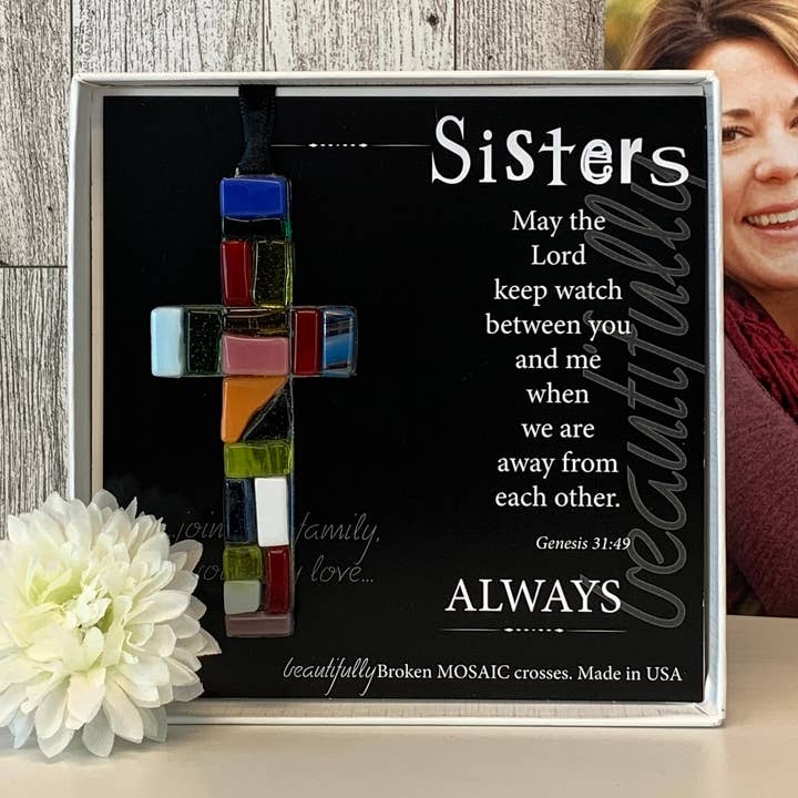 Sister Gift USA Handmade Glass Mosaic Cross Christian 4467 for wholesale by The Grandparent Gift Co. Inc.