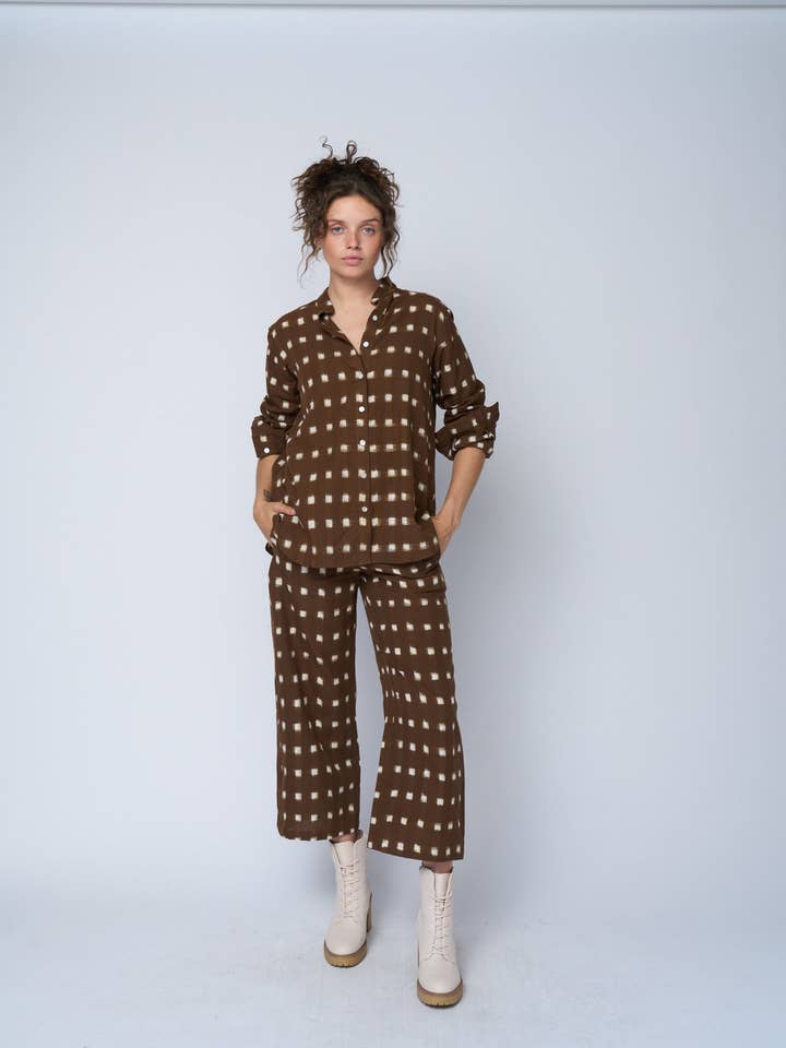 Shore Pant - Ikat Squares Mocha for wholesale by and for Good