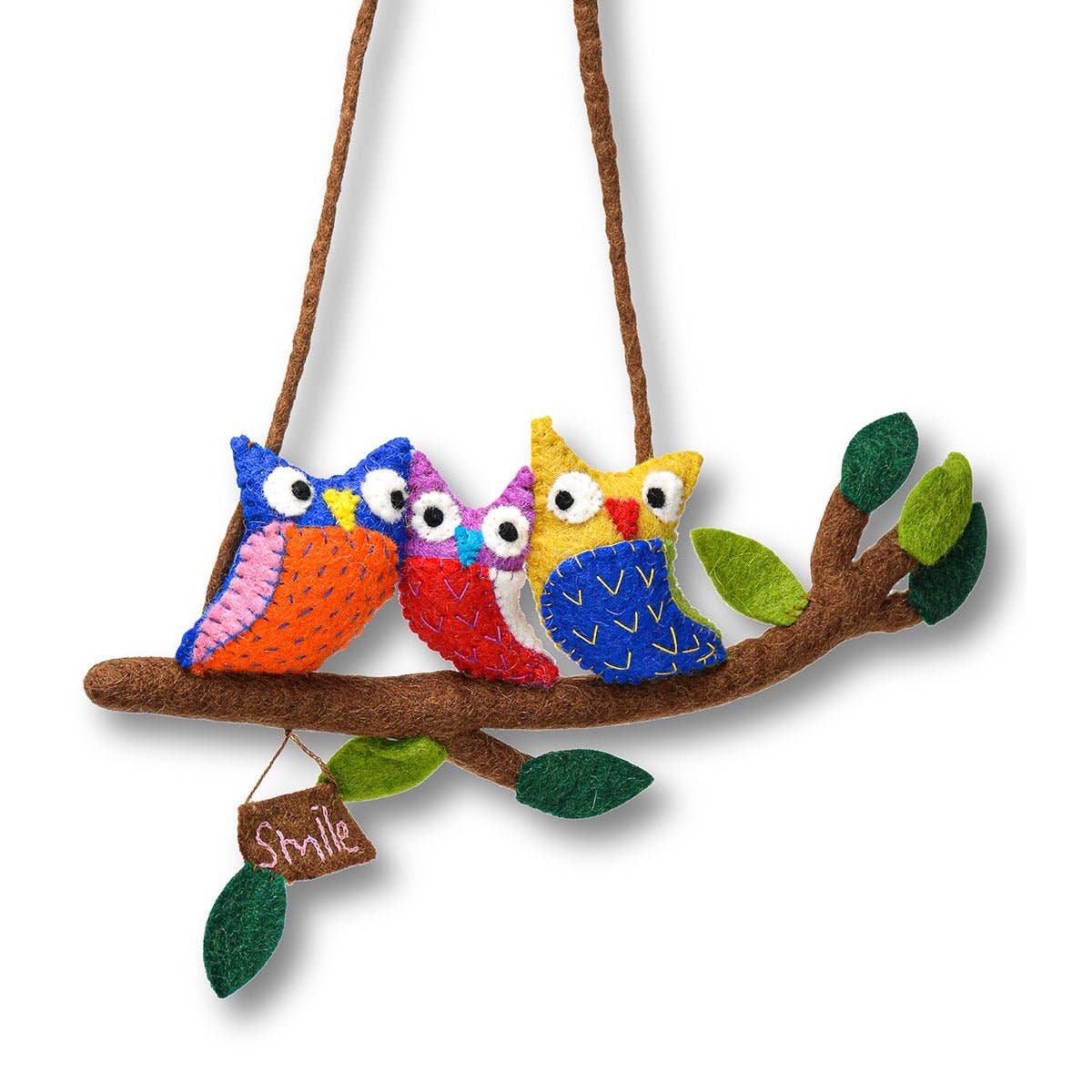 Assorted colors Felted Three Owls in Branch Wall Hanging for wholesale on Faire4