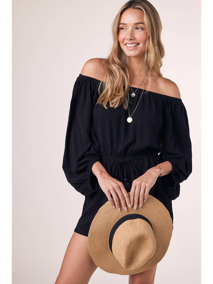 Bluivy - Wholesale Romper - Women's - OFF SHOULDER BALLOON SLEEVES ROMPER