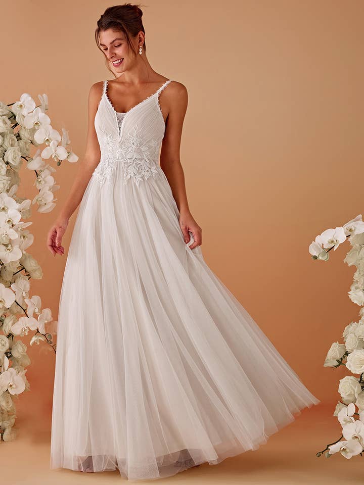 Ever-Pretty - Wholesale Gown - Women's - Glamorous A Line V Neck Spaghetti Straps Wedding Dress