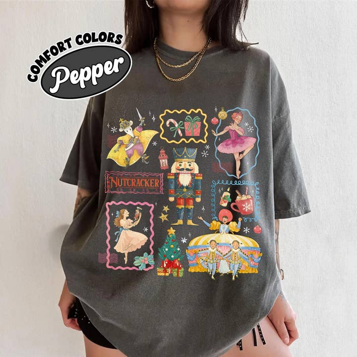 Glaime - Wholesale T-Shirt (Graphic) - Women's - Christmas Nutcracker Comfort Colors Tee, Nutcracker Sweater0