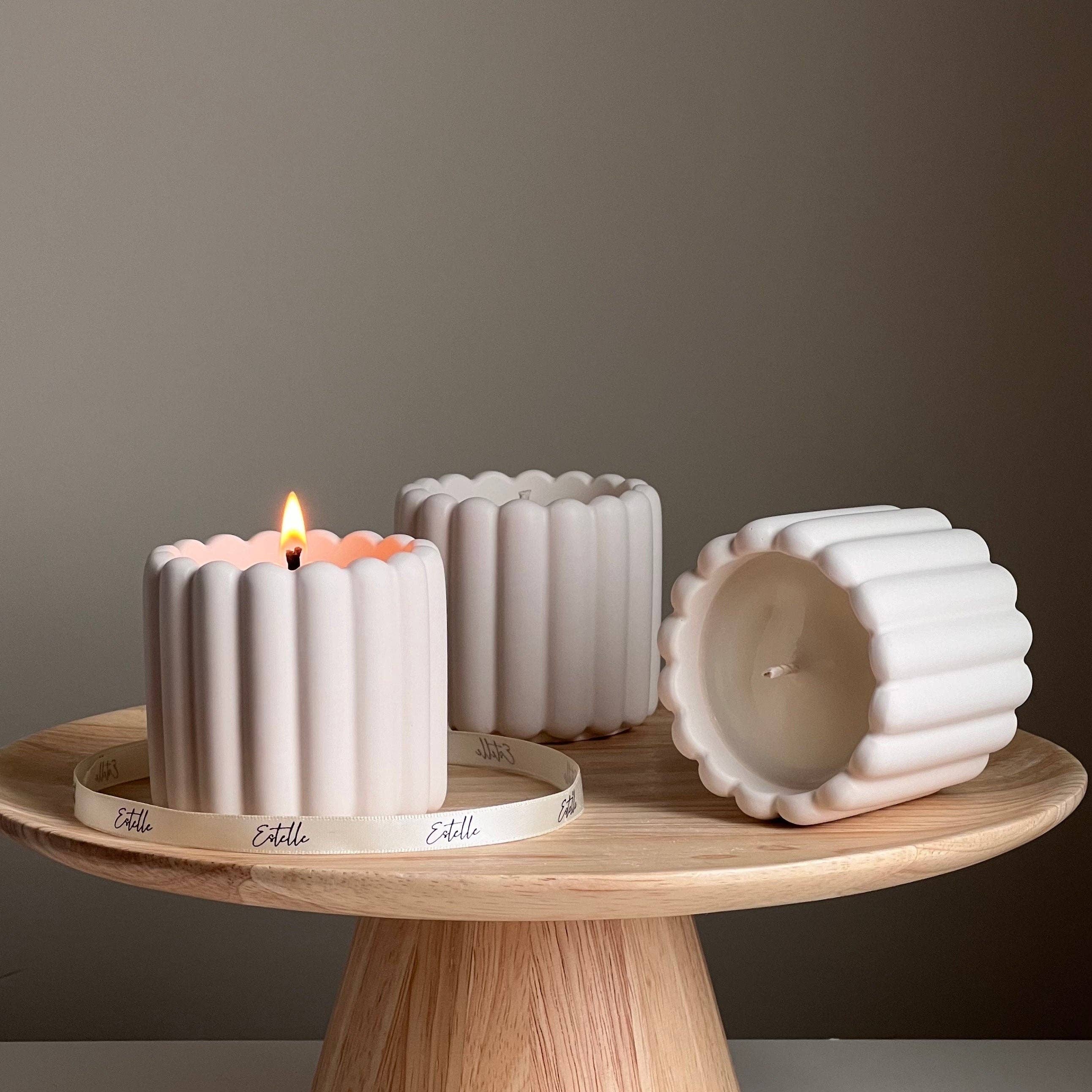 Estelle Studio - Wholesale Jar/Filled Candle - Ribbed Jesmonite Jar Soy Candle: Handmade Scented Container Candle2