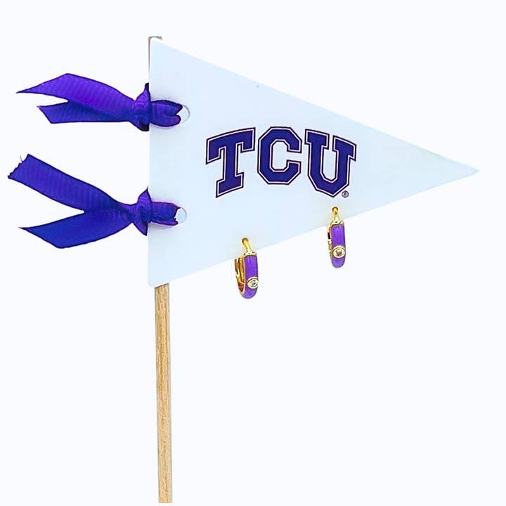 TCU Huggie Hoops on Pennant Flag for wholesale by Color Shout