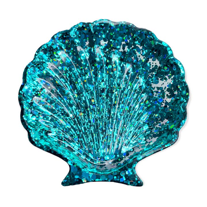 Decorative glitter Seashell Plate - turquoise for wholesale by Somin