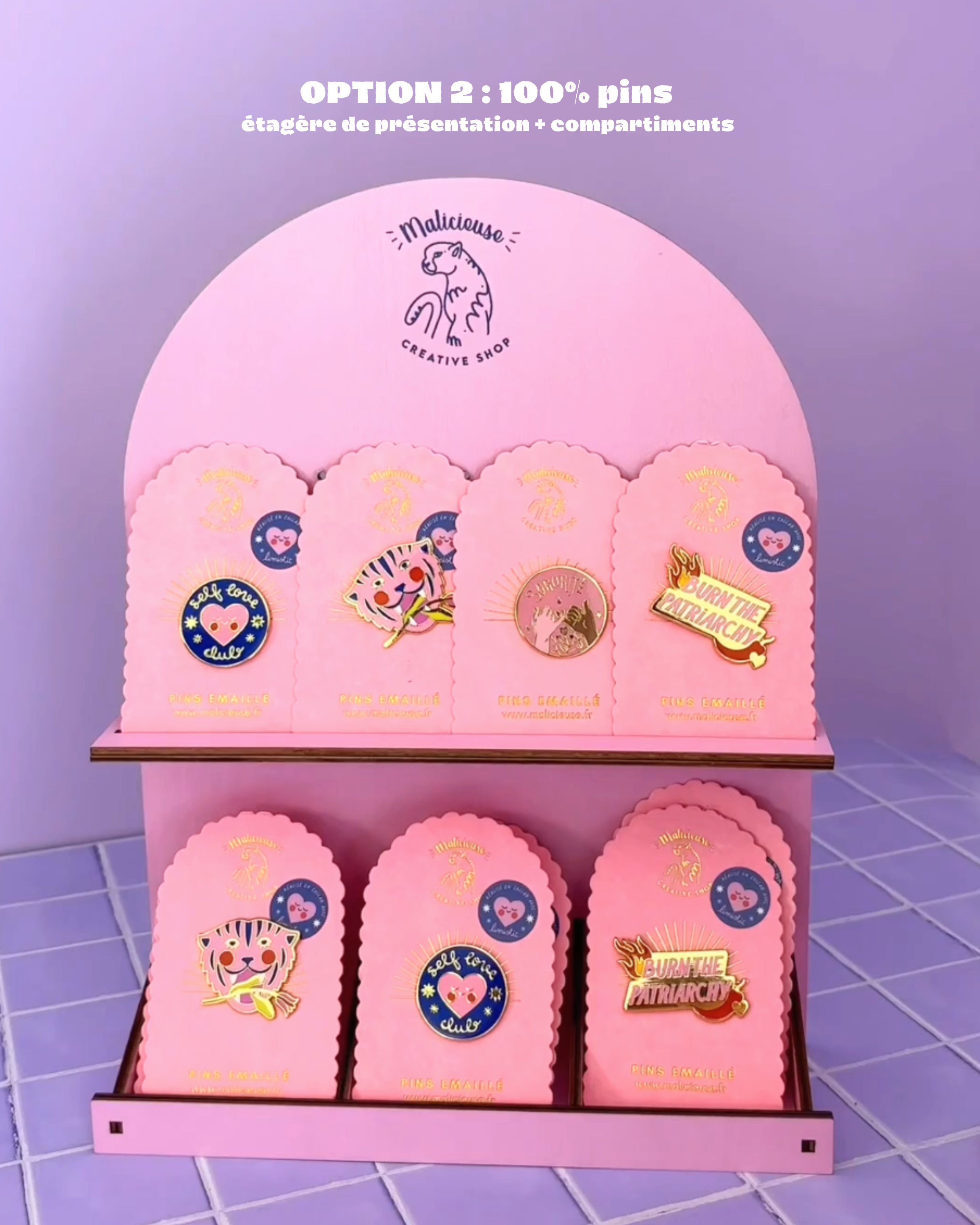 MALICIEUSE - Wholesale Jewelry Stand & Display - Wooden Pin and Keychain Display - Shop Display4