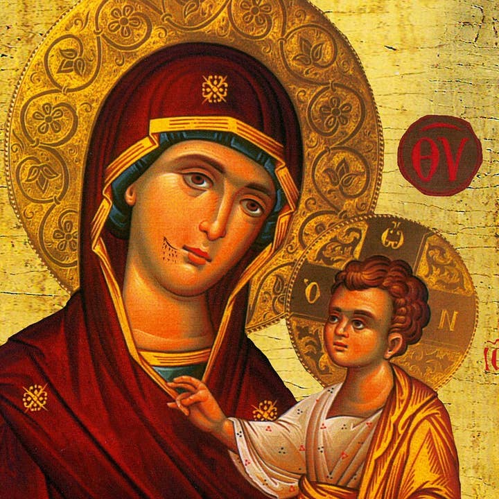Maagd Maria-icoon Panagia Portaitissa, Grieks-christelijk orthodox icoon, Moeder van God, Byzantijnse kunst, handgemaakte houten wandplaat van Theotokos voor wholesale door TheHolyArt