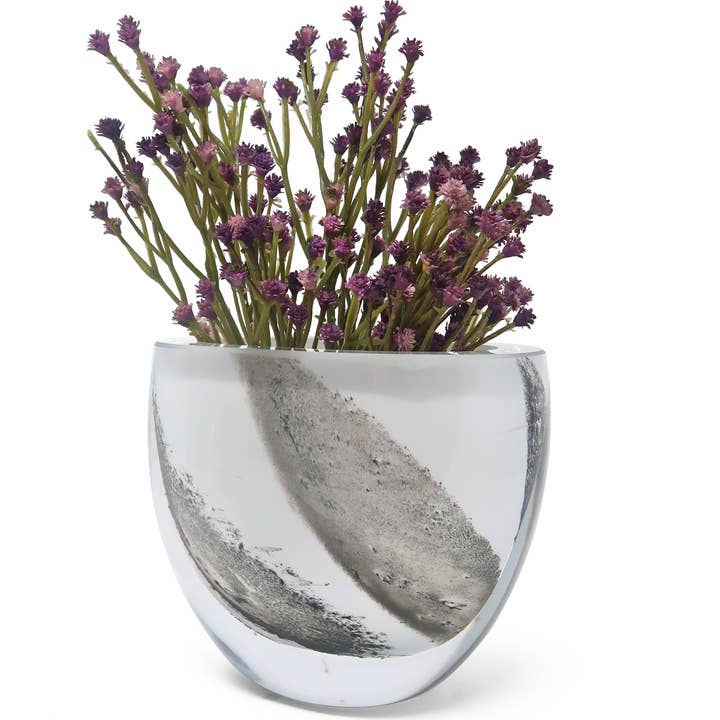 VIVIENCE - Wholesale Vase - White Glass Shallow Vase With Black Strokes, 6"