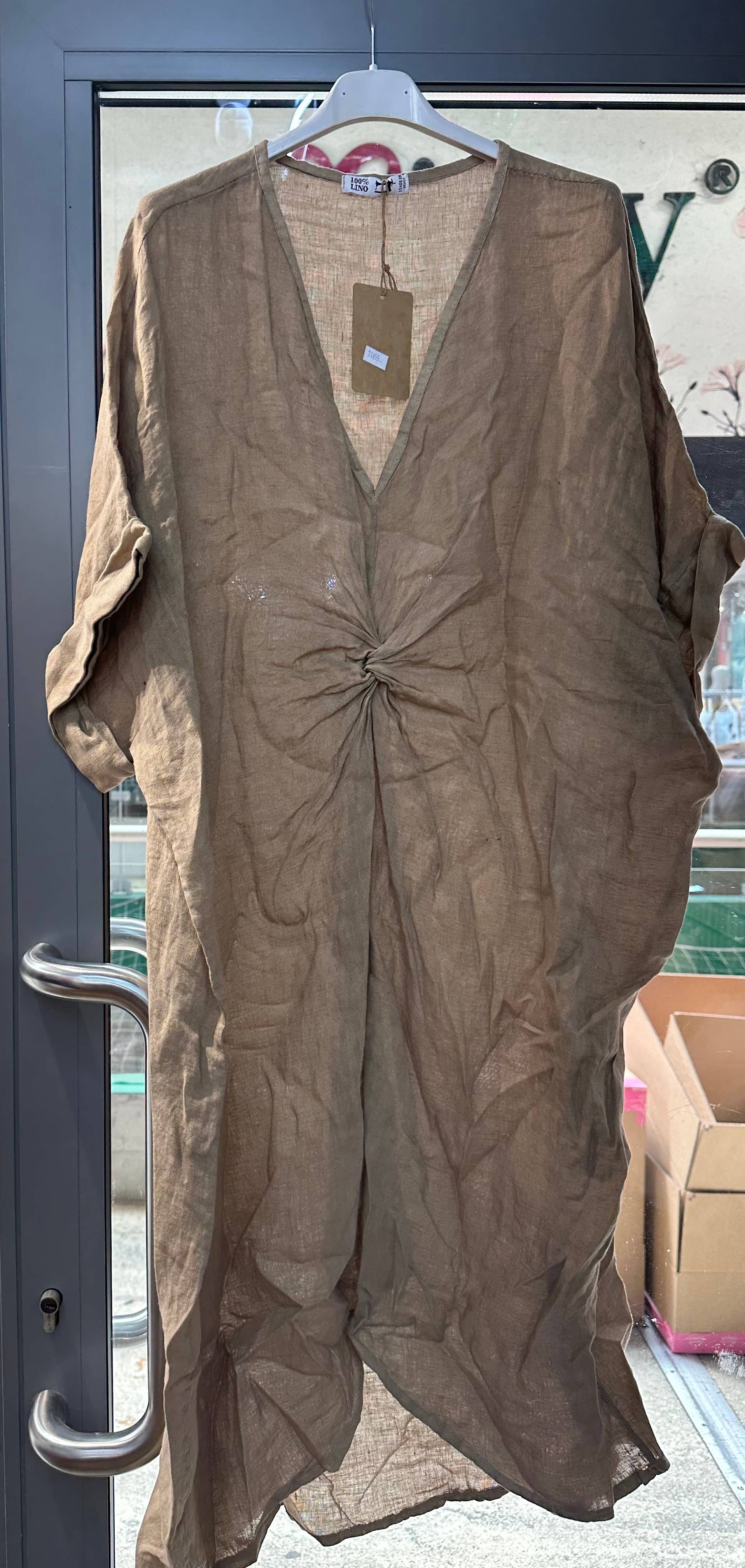 LÉA & LUC - Wholesale Dress - Women's - Long dress with V-neck 100% linen REF. 7185516