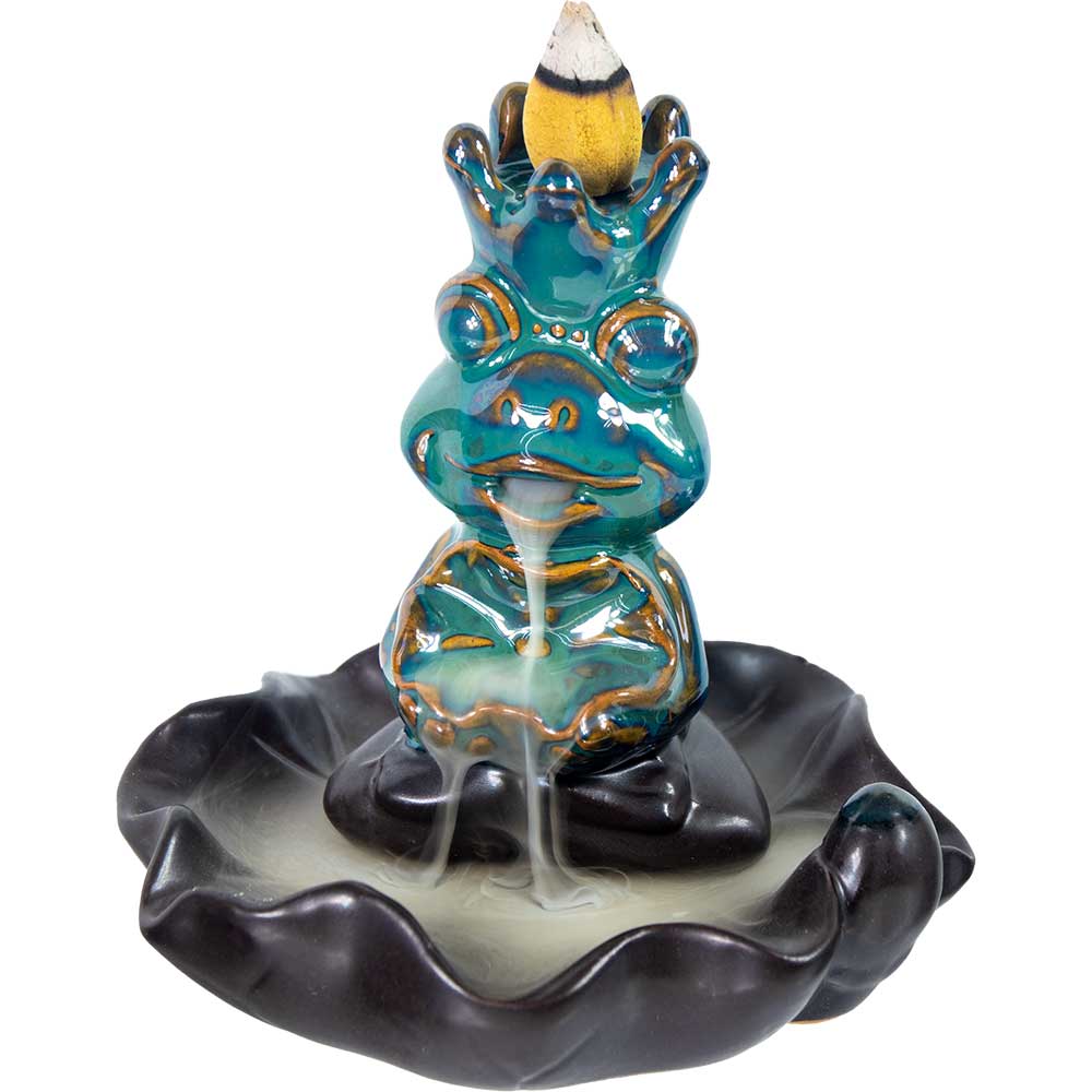 Kheops International – wholesale Incense holder – Ceramic Backflow Incense Burner - Meditating Frog Green1