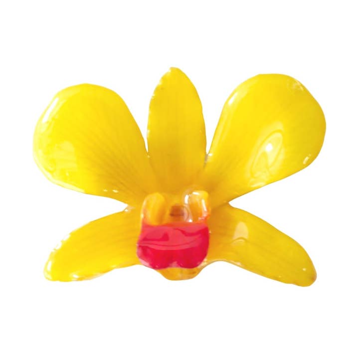 Pince à cheveux en véritable orchidée, jaune pour la vente par Devi & Co