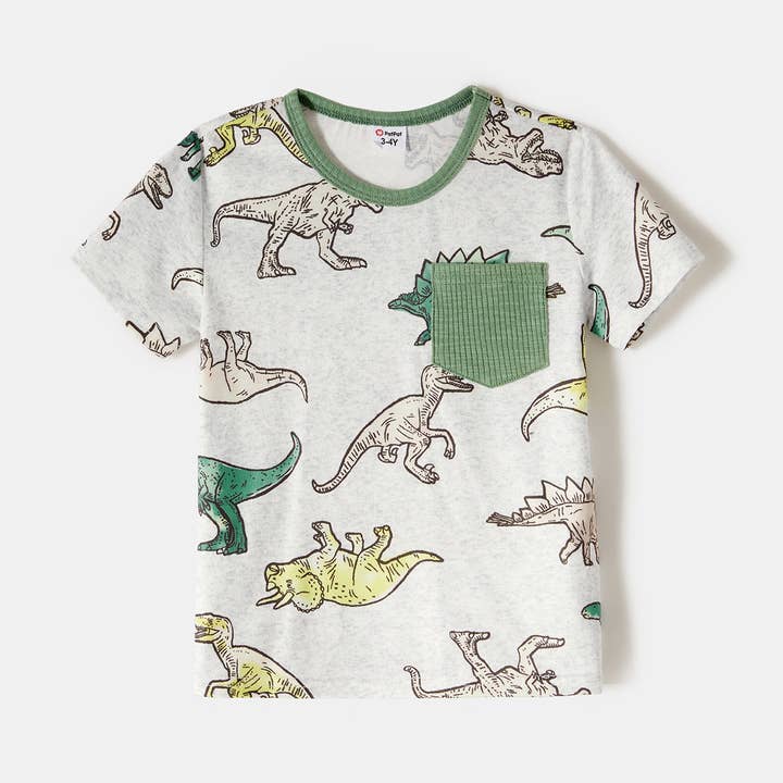 JadeGreen Family Matching Green Rib Knit Spliced Dinosaur Print for wholesale on Faire1