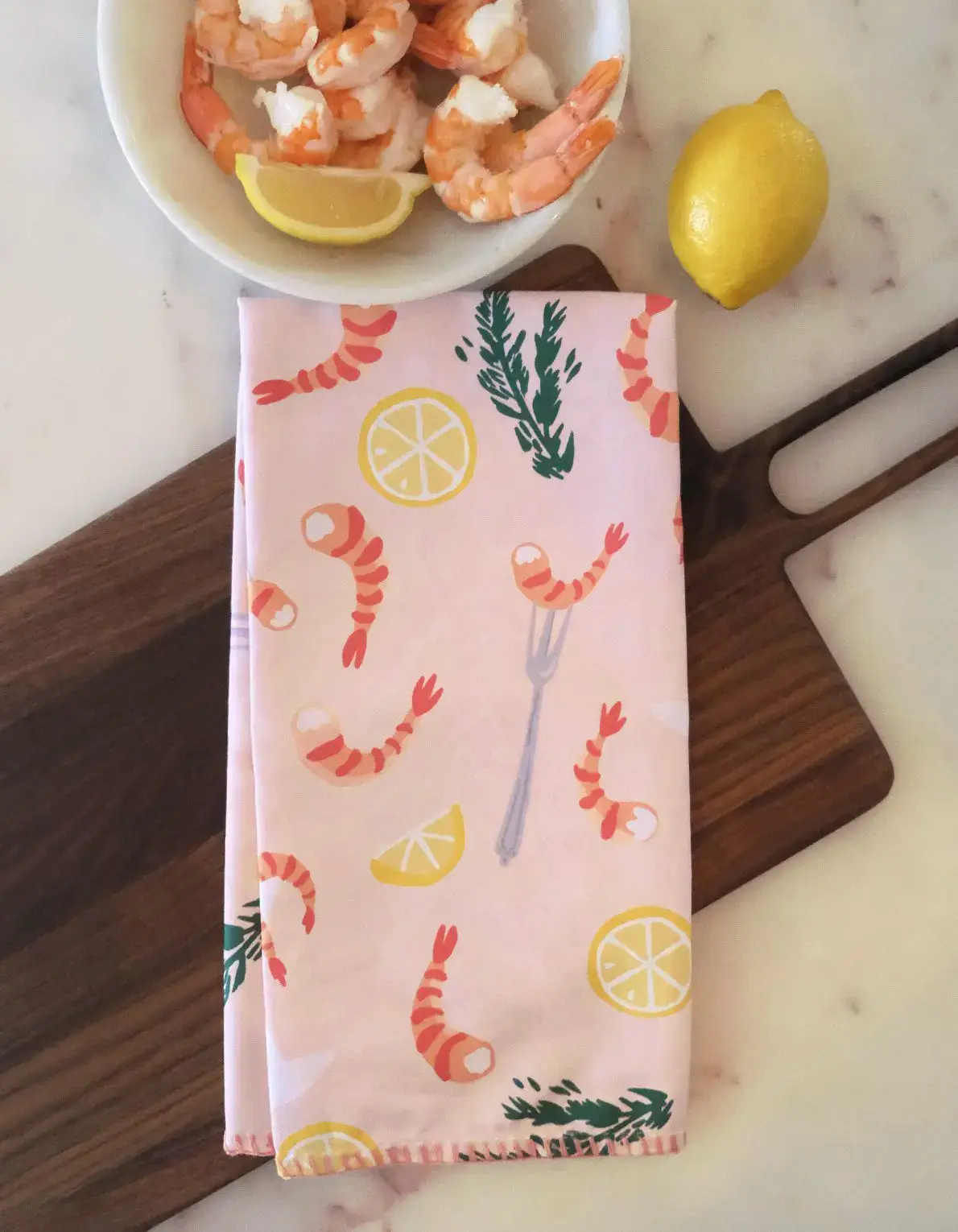 Idlewild Co. - Wholesale Tea Towel - Shrimp Cocktail Cotton Tea Towel with Embroidered Detail3
