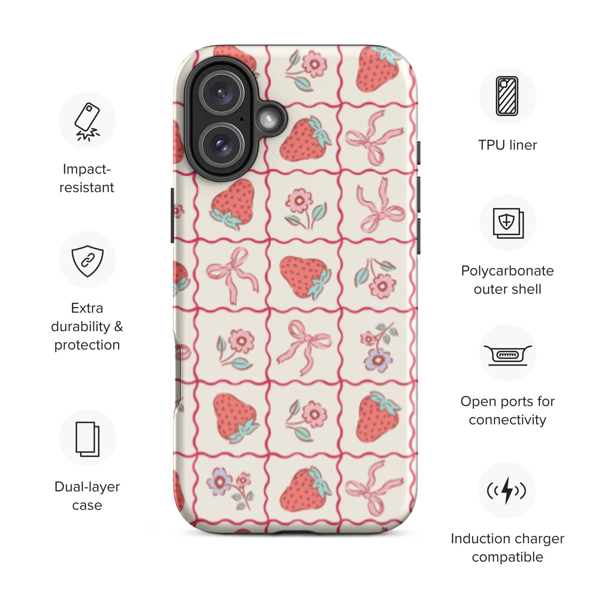 CrescentCatCo - Wholesale Phone Case - Women's - Coquette Girly Strawberry and Bow iPhone Case41