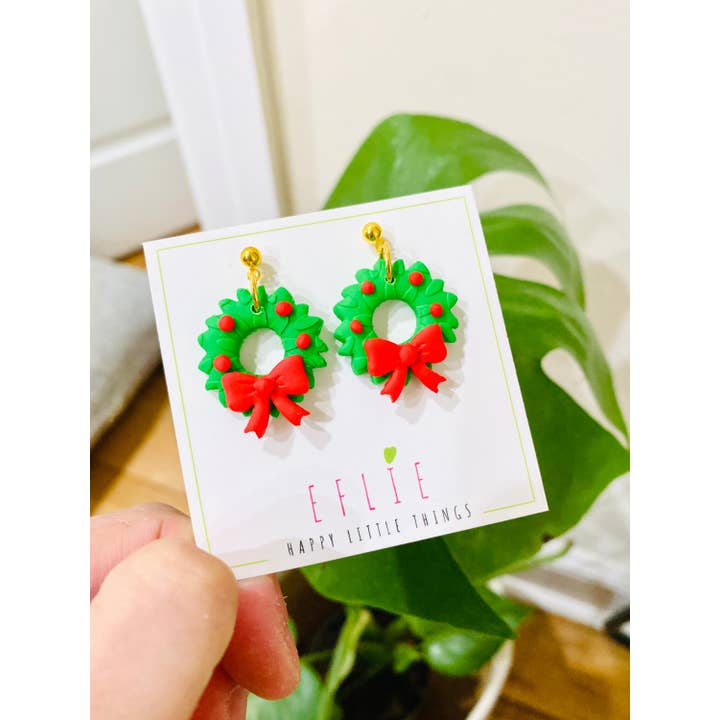 Eflie – Engroshandel Hængeøreringe og creoløreringe – Håndlavede julekrans dinglende øreringe Feriegave1
