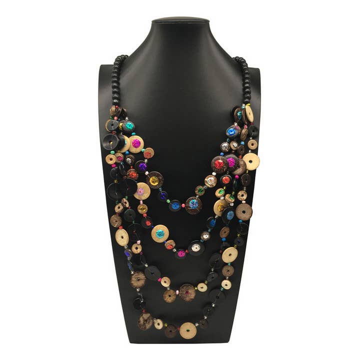ACCITY - Wholesale Beaded/Pearl Necklace - BOHEMIAN COCONUT SHELL SEQUIN LONG NECKLACE_CWMM4554