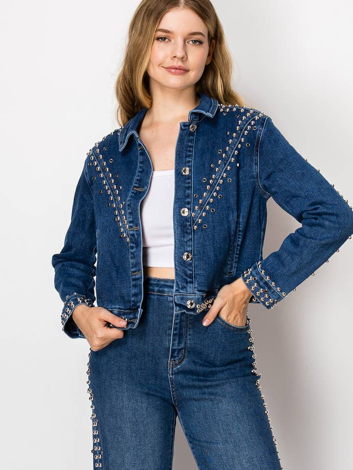 C48 - Embellished medium blue short jacket for wholesale by Nina Rossi Jeans