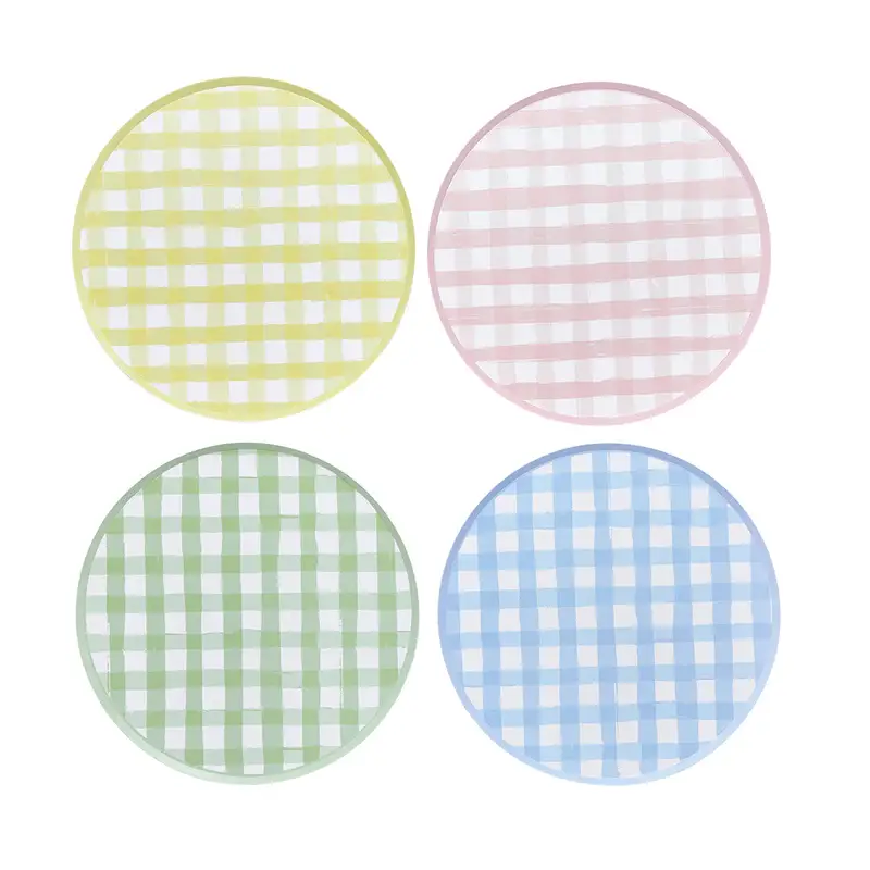 Hootyballoo by Club Green – wholesale Engångsplatta – Gingham papperstallrikar, 8-pack1