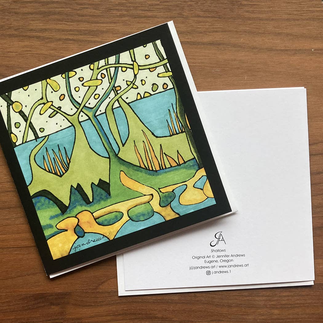 J. Andrews Art & Design - Wholesale Everyday Greeting Card - Shallows - Abstract Art Card, Square, Blank Inside1