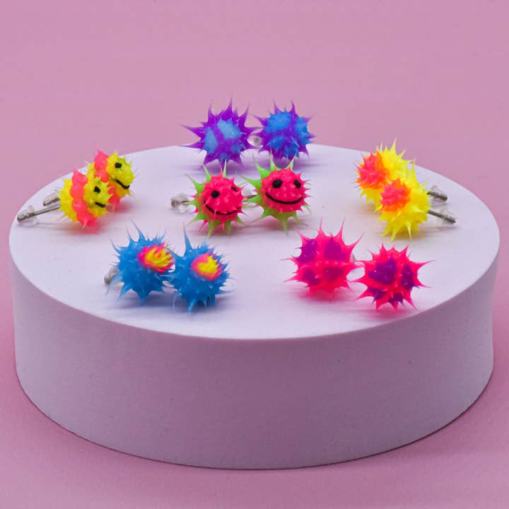 Natalia - Wholesale Jewelry Set - Spiky Neon Silicone Y2K Icons Stud Earrings - SET 36 Pairs1