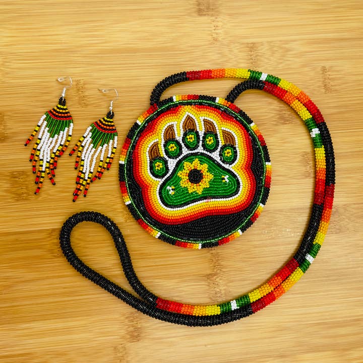 BEADS CORNER - Wholesale Jewelry Set - Rasta Bear Paw Beaded 5” Pendant Necklace & Earrings Set – Handmade3