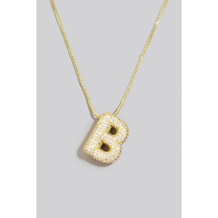 The Looks by Fame Accessories - Wholesale Pendant/Charm Necklace - Pave Bubble Initial Pendant Necklace