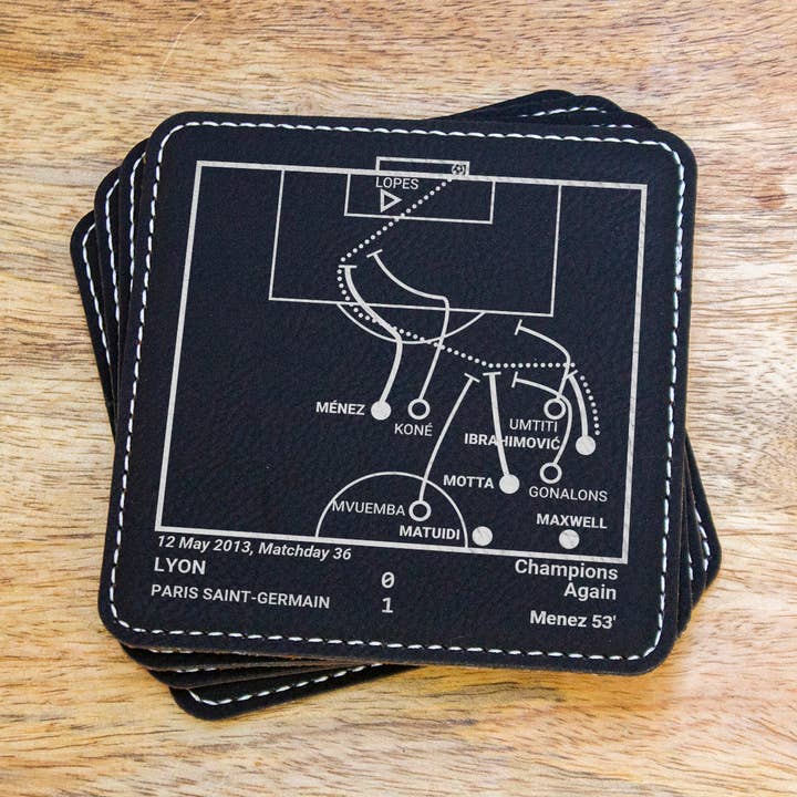 Les plus grandes pièces du Paris Saint-Germain : Sous-verres en similicuir pour la vente par Playbook Products