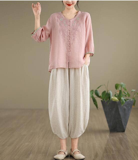 Whisper Mint - Vente Ensemble haut et pantalon (PAS d'intérieur) - Femme - Ensemble de sarouel à chemise en coton pour femmes de petite taille 2