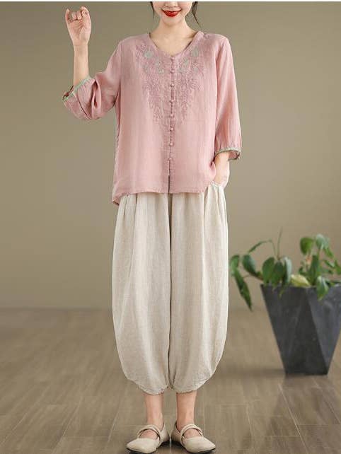 Whisper Mint - Vente Ensemble haut et pantalon (PAS d'intérieur) - Femme - Ensemble de sarouel à chemise en coton pour femmes de petite taille 2