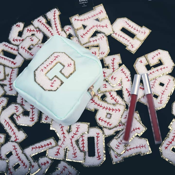 Baseball Chenille Iron On Rose Gold Glitter Letter Patches for wholesale on Faire