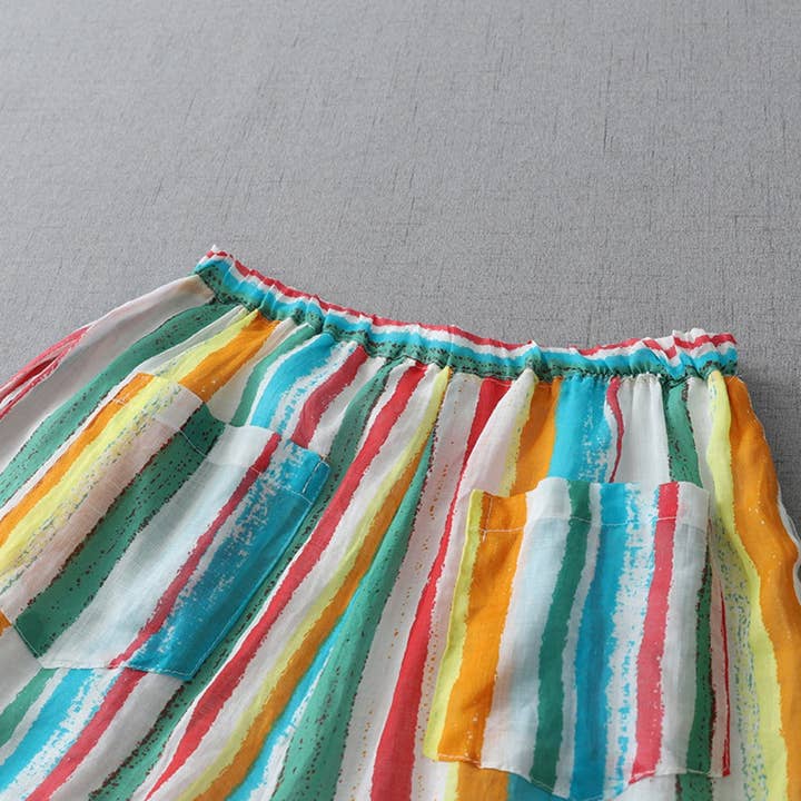 Funkyrel® Atzbranding Limited - Wholesale Pants - Women's - Dopamine Rainbow Stripe Pants – Airy Wide-Leg Trousers with Lining
