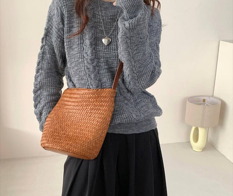 Sook Stainable - Vendita all'ingrosso Tracolla - Donna - Borsa a tracolla intrecciata a secchiello in pelle9