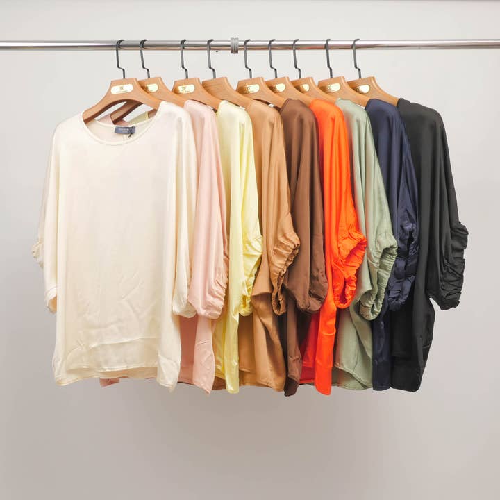 Loose tunic with gathered sleeves in viscose DB14270VS for wholesale by Cecile Wang