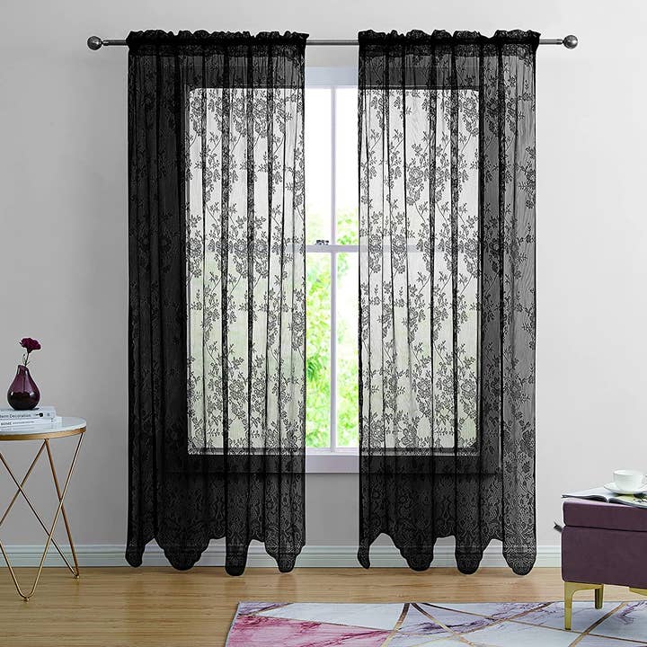 Jenin Home Furnishing Inc - Wholesale Curtain - 2pc Alison Sheer Flower Floral Lace Rod Pocket Curtain Panel3