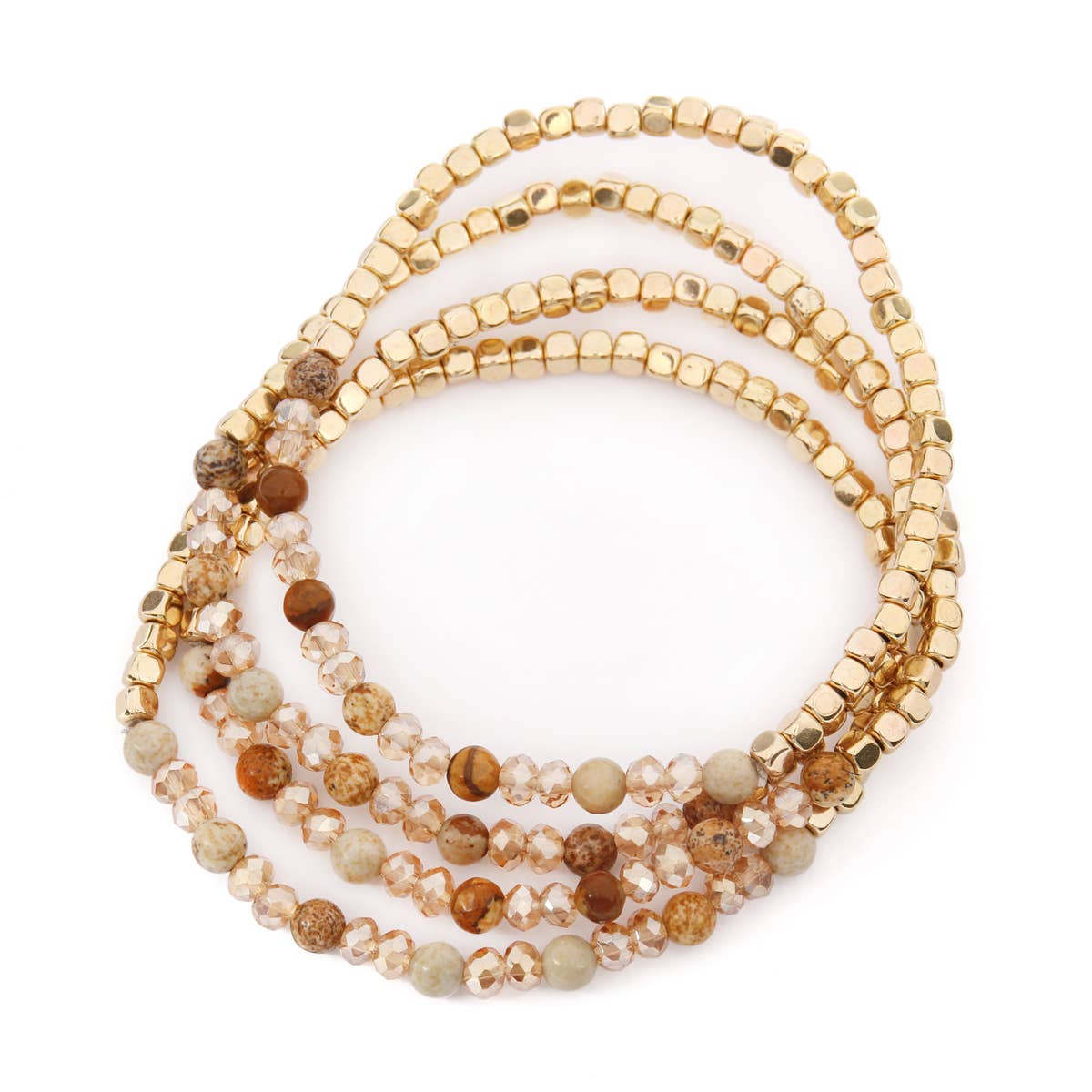 MYS Wholesale Inc - Wholesale Beaded Bracelet - Brass, Stone, Glass Four Set Beads Bracelet27