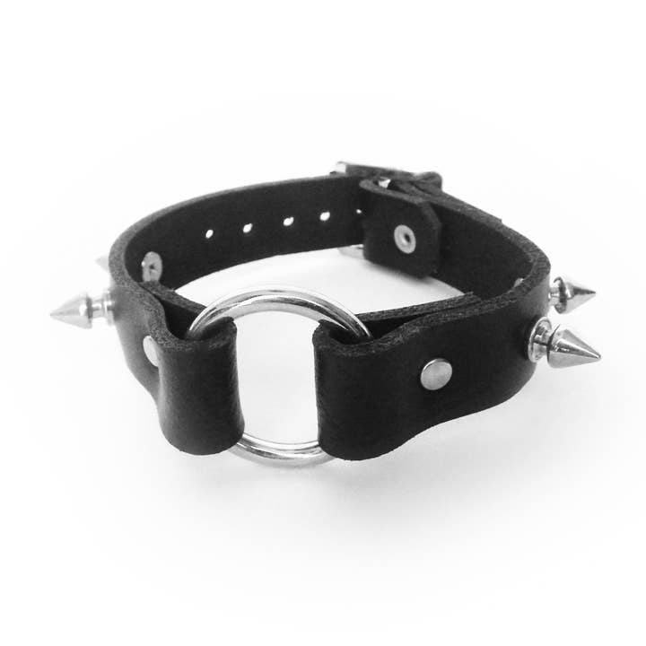 Black Studded O Ring Wristband - Black Leather Wrist Cuff for wholesale by 8th Sin