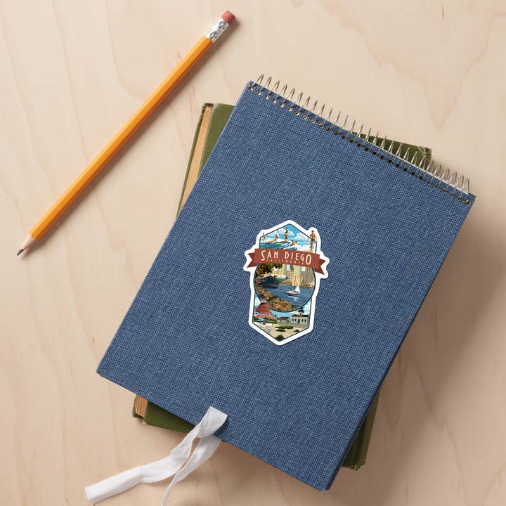 Lantern Press - Wholesale Sticker - STICKER San Diego, California, Montage