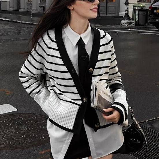 V-Neck Button-Front Knit Cardigan for wholesale by BELLISSIMA FASHION