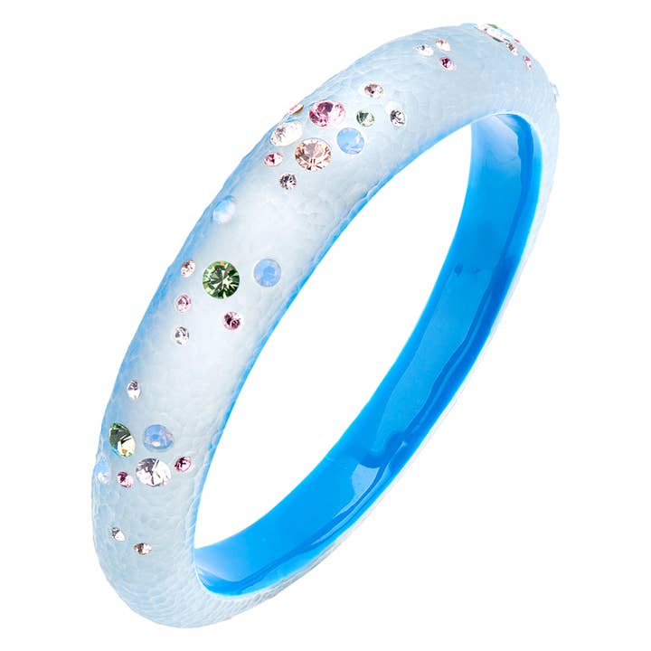 Slip On Bangle with with Colorful Crystals in Blue for wholesale by Gold & Honey