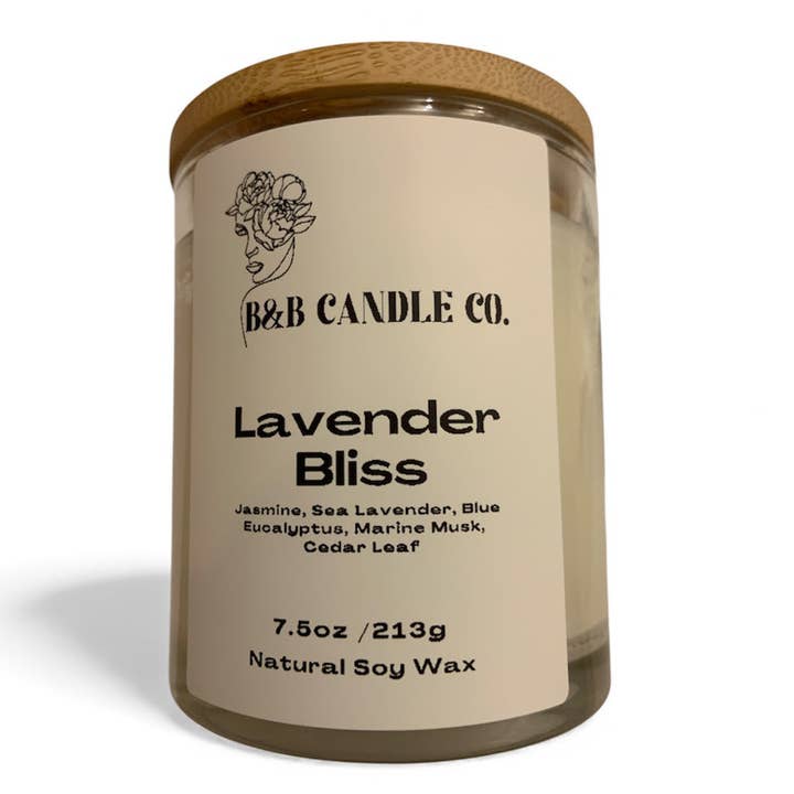 B&B Candle Co. - Wholesale Jar/Filled Candle - Lavender Bliss - 7.5 oz Soy Candle | Relaxing Floral Aromatherapy