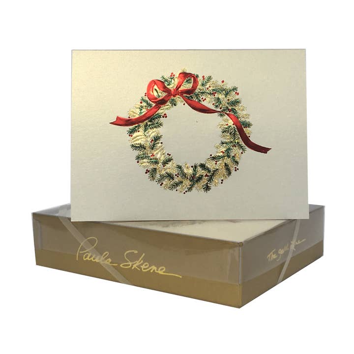 Wreath with Bow Christmas Card for wholesale by PAULA SKENE DESIGNS