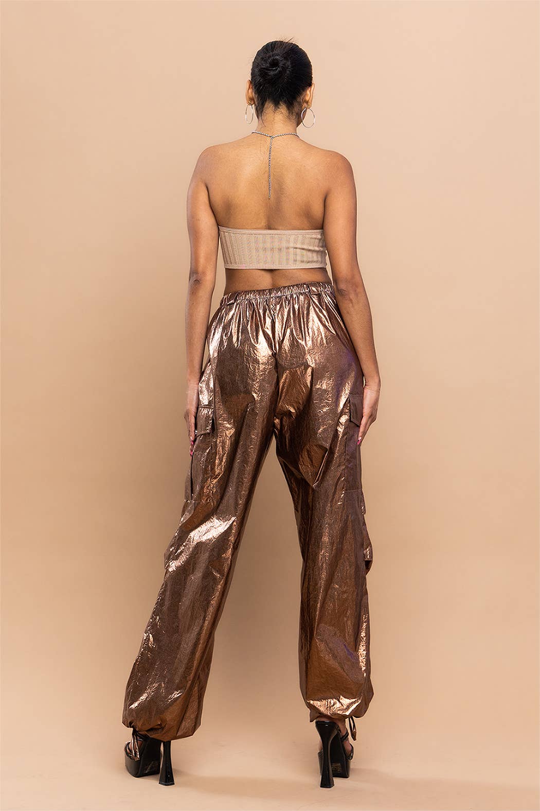 No Vacancy - Wholesale Pants - Women's - Metallic low waist cargo parachute pants2