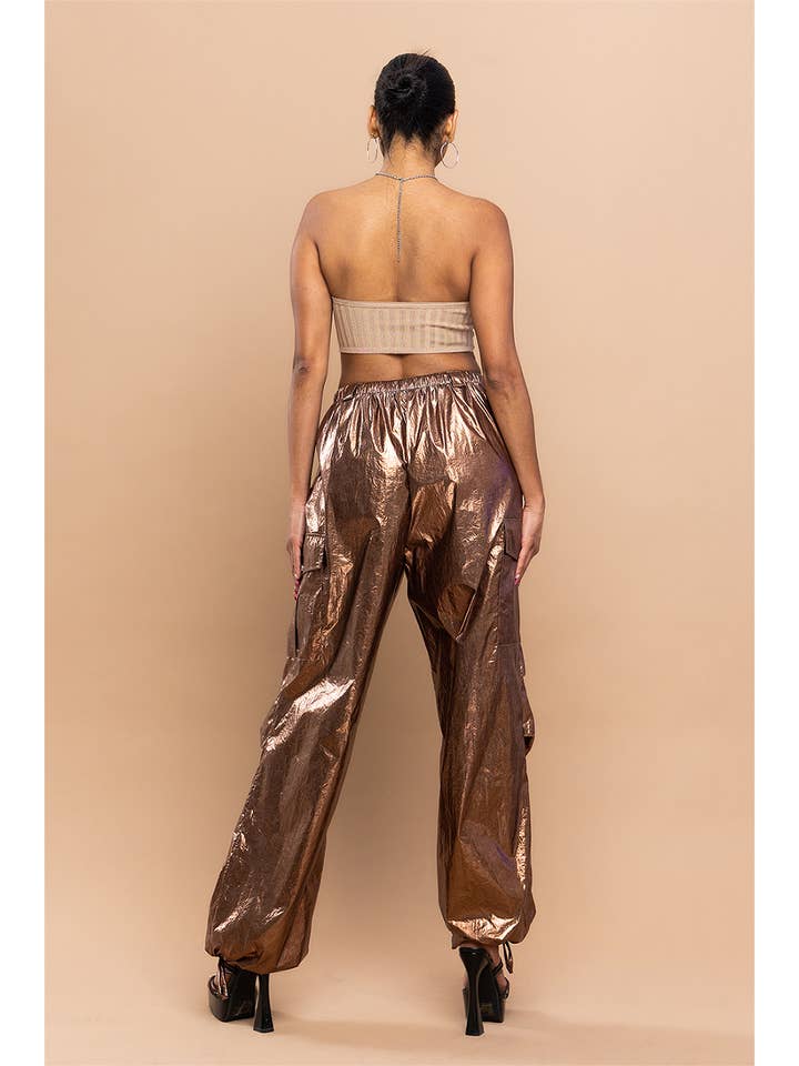 No Vacancy - Wholesale Pants - Women's - Metallic low waist cargo parachute pants2