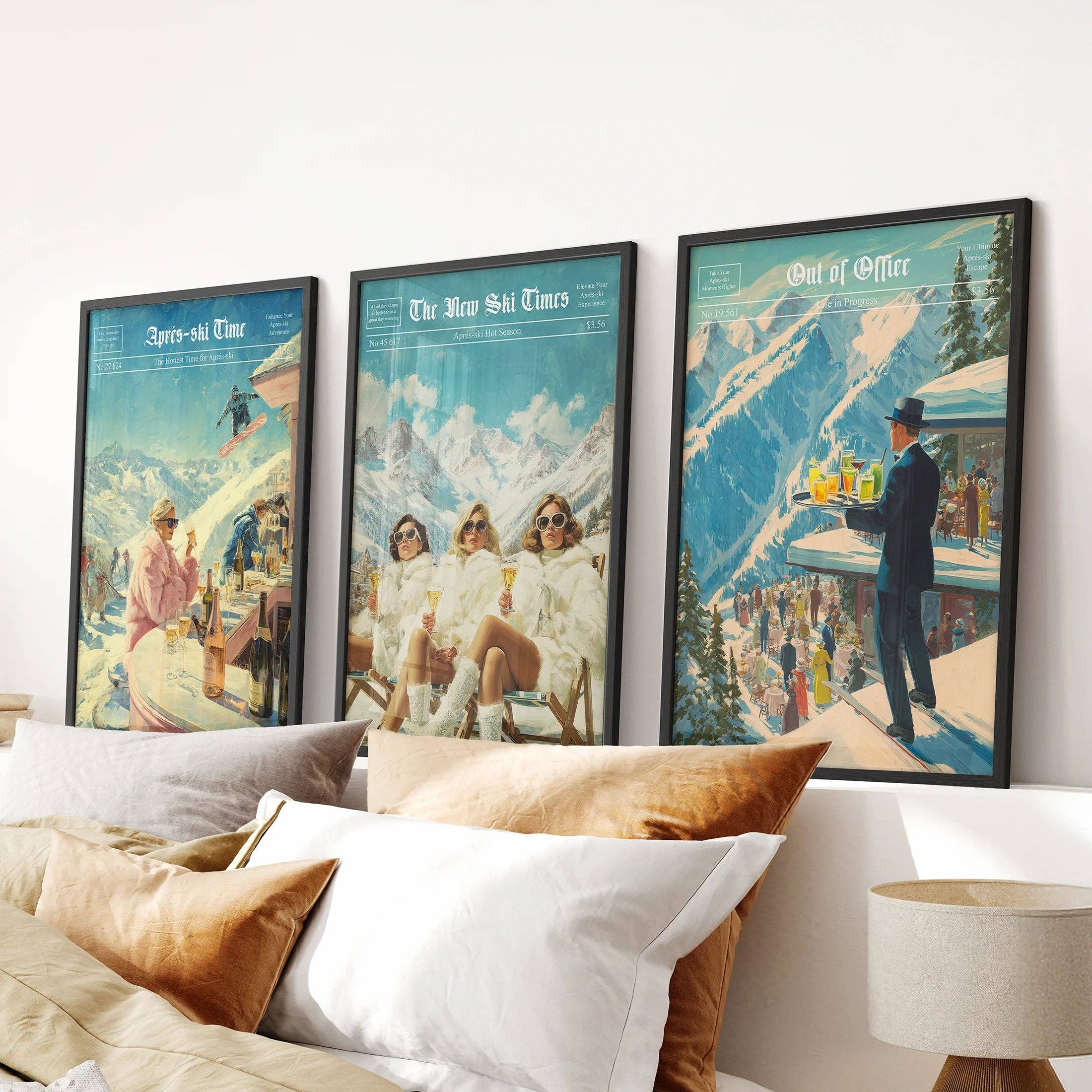 PrintSets.com - Wholesale Gallery Wall Set - Winter Ski Resort Wall Art Set. Alpine Après Ski Newspaper5